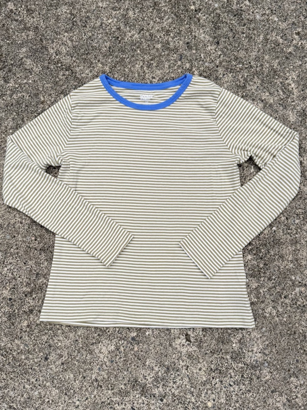 Lands' End Striped Long Sleeve Tee Sweatshirt Blue Contrast Trim S